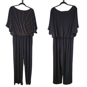 Xscape Formal Black Jumpsuit Gold Beaded Gown Mother of the Bride Women's 18W